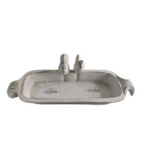 Cast Iron Bird Tray Distressed White Farmhouse French Country Vanity Catchall